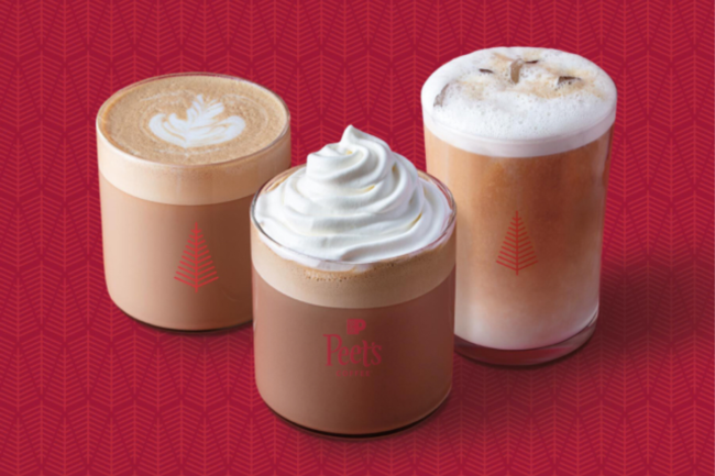Variety of holiday coffee beverages from Peet's Coffee