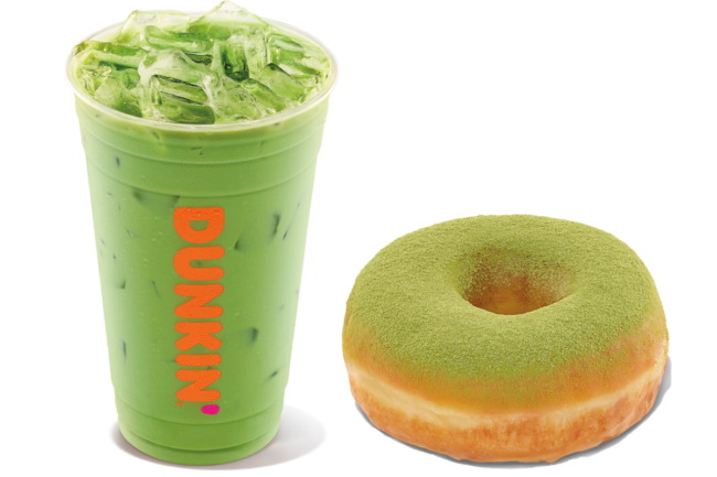 Blueberry Matcha Latte and Matcha Topped Donut from Dunkin'