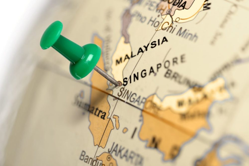 Singapore marked on a map