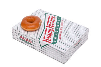 A box of Krispy Kreme donuts. 
